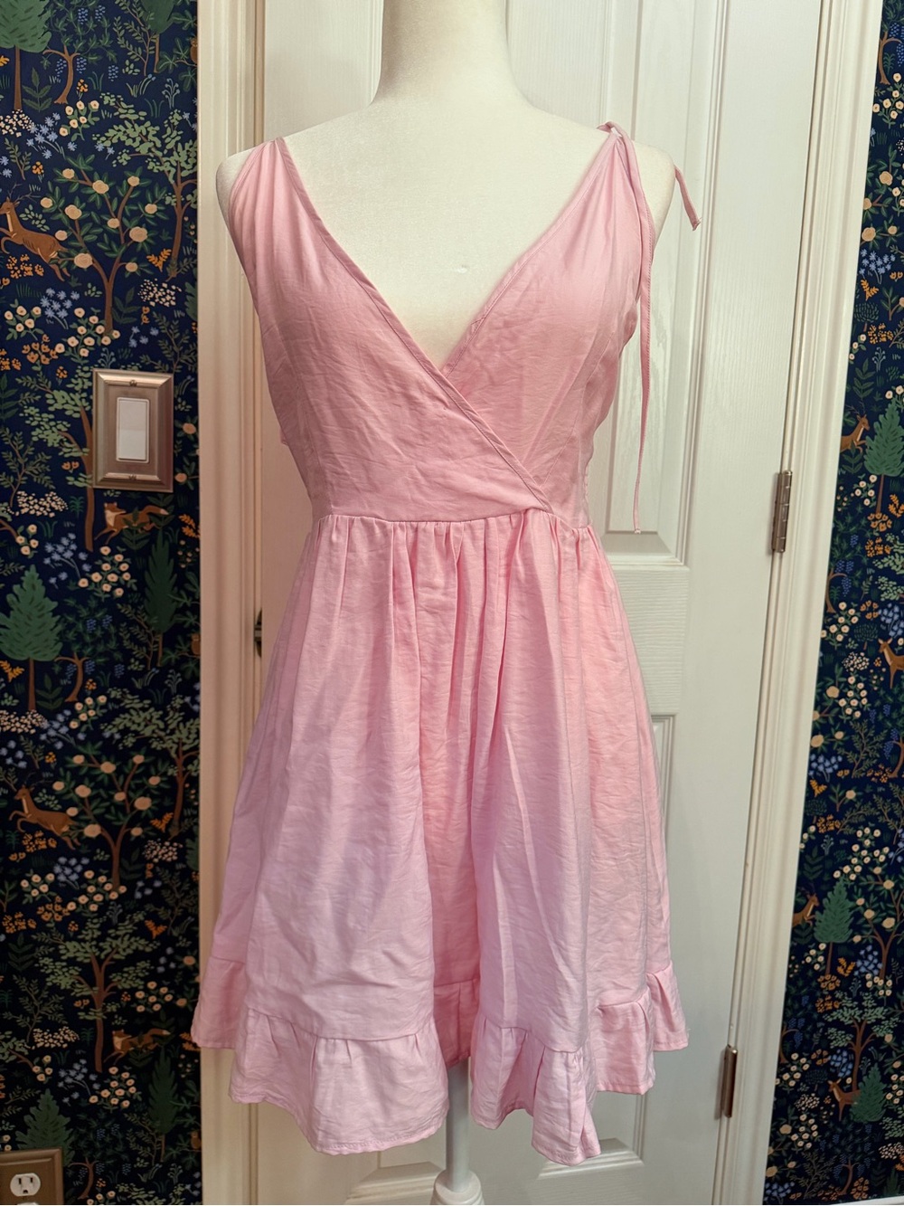 Pink Tie-Shoulder Wrap Sundress